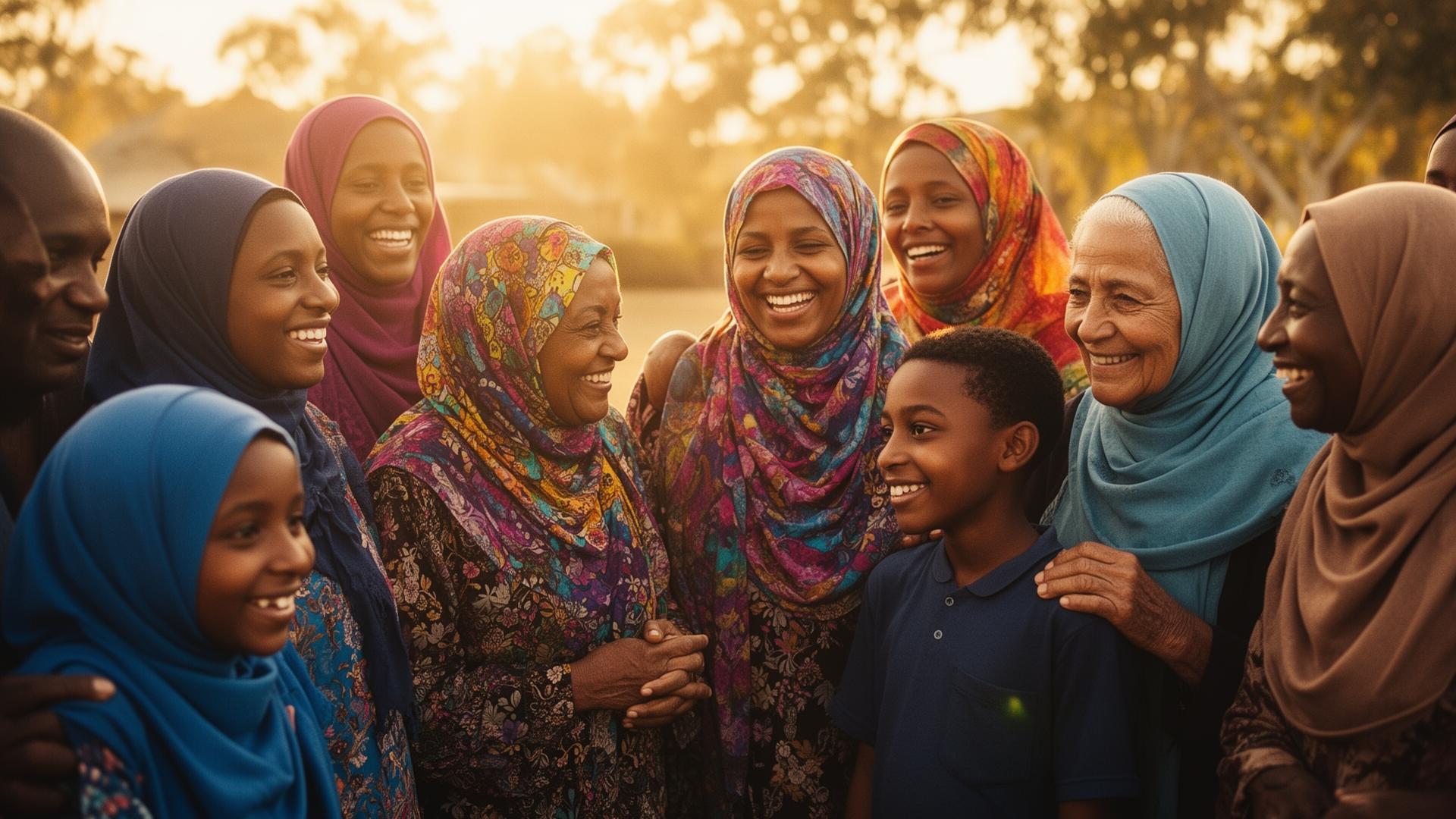 Diverse Somali Australian community members smiling together